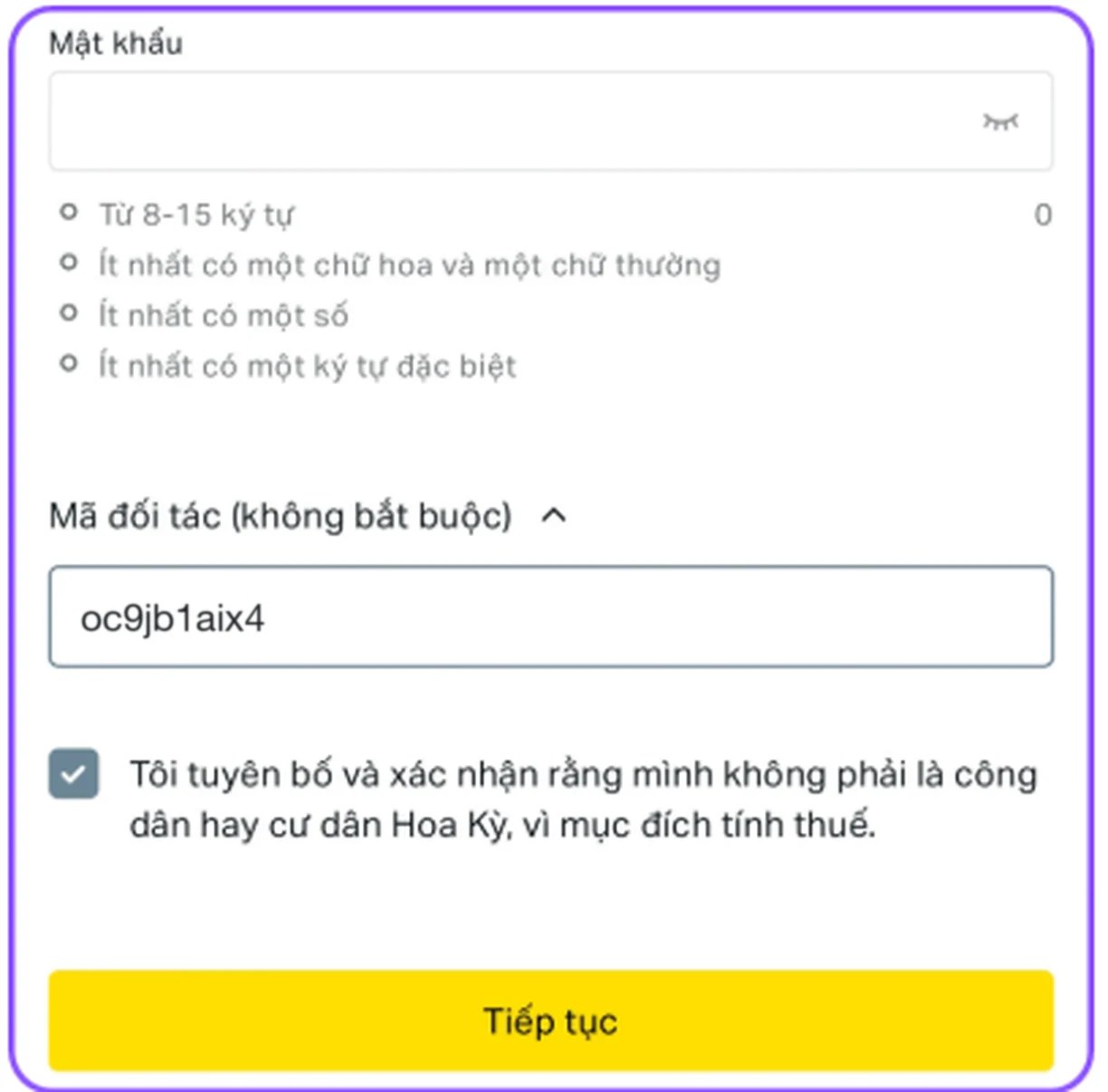 Mã oc9jb1aix4 nằm sẵn trong ô ngay dưới phần mật khẩu.
