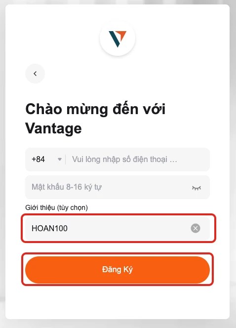 Ô “Giới thiệu” đã điền mã HOAN100.