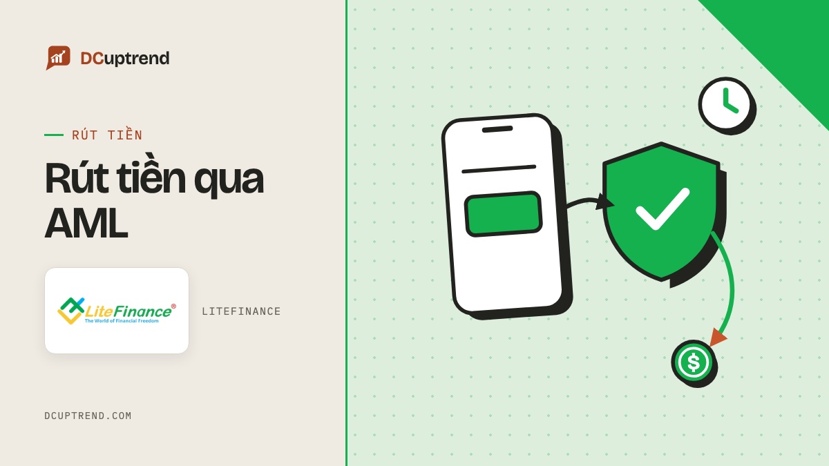 Banner đề mục: Rút tiền qua AML, kèm logo LiteFinance