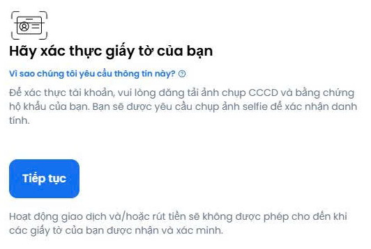 Màn xác thực giấy tờ của XM ghi: hoạt động giao dịch và/hoặc rút tiền sẽ không được phép cho đến khi các giấy tờ của bạn được nhận và xác minh